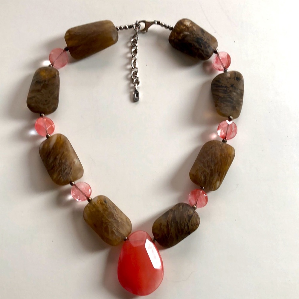 Beautiful Barse Pink and Brown Natural Stone Necklace